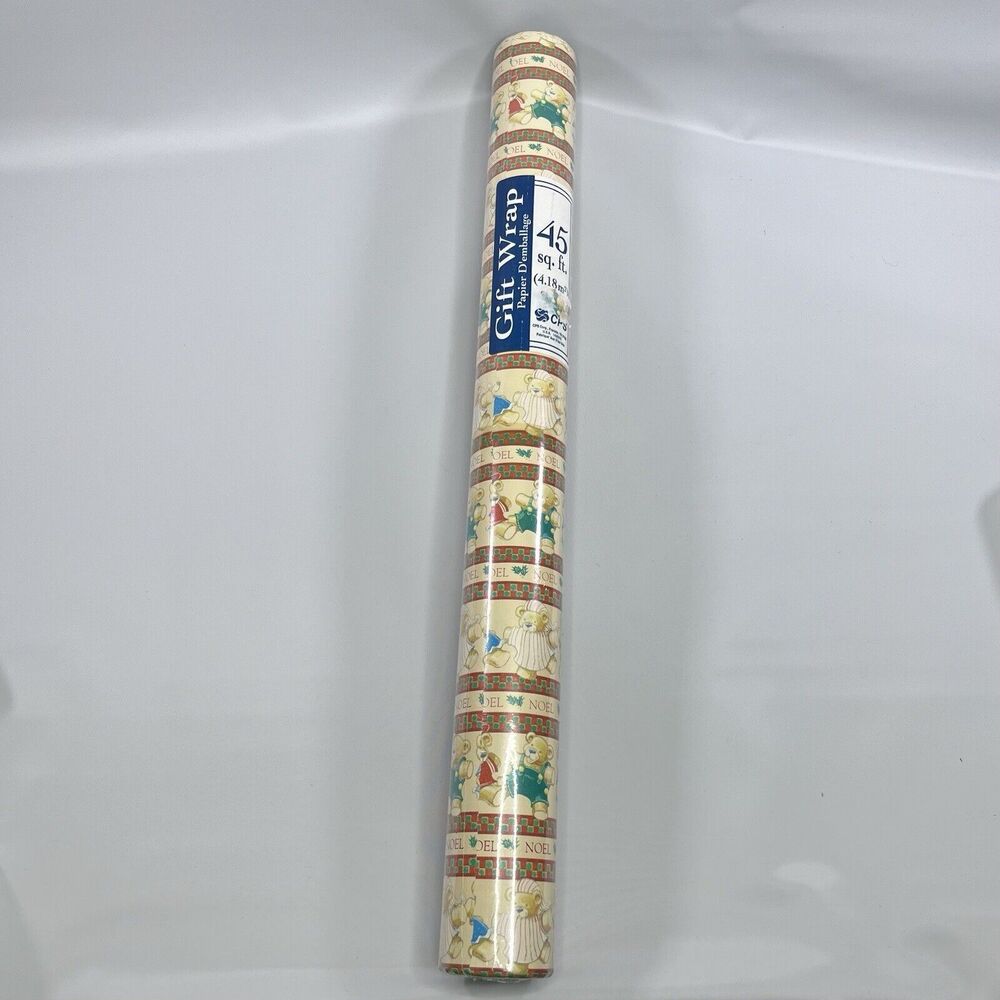 New Sealed CPS Vintage Noel Teddy Bear Gift Wrap Wrapping Paper Roll 45 Sq. Ft.